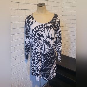 Chico's Black & White Butterfly Print Tunic Top - Size 1